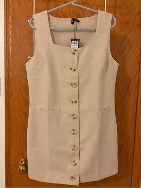 Vero Moda Cream Button-Front Square-Neck Mini Dress